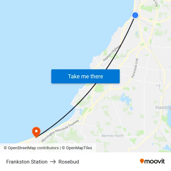 Frankston Station to Rosebud map