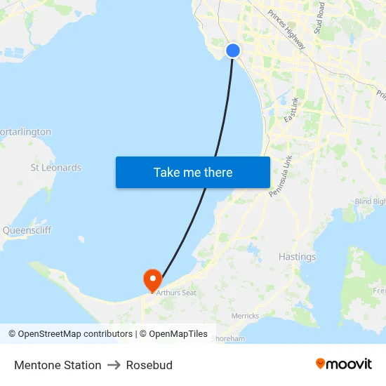 Mentone Station to Rosebud map