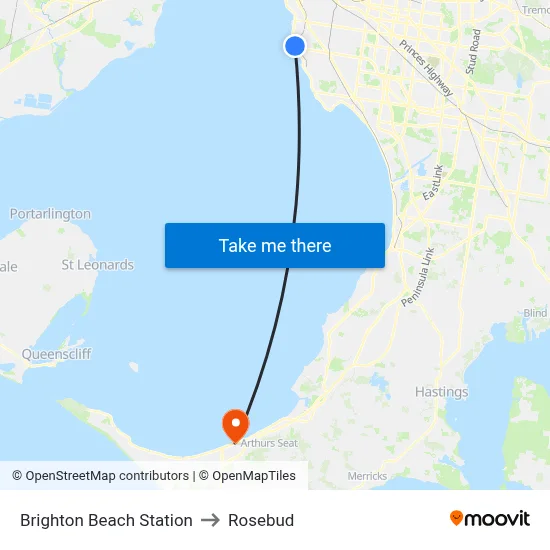 Brighton Beach Station to Rosebud map