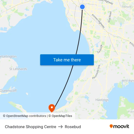 Chadstone Shopping Centre to Rosebud map