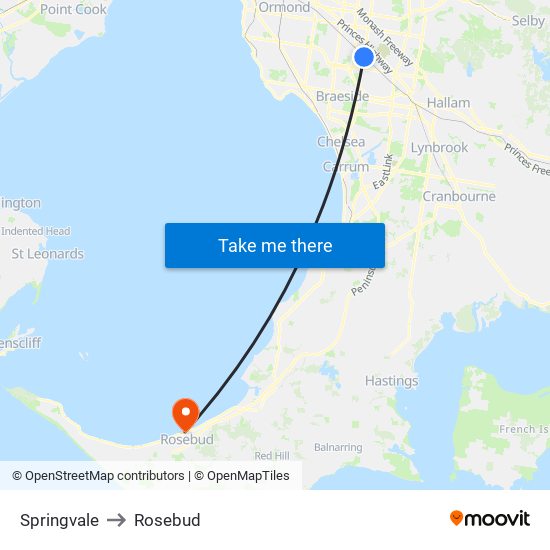 Springvale to Rosebud map