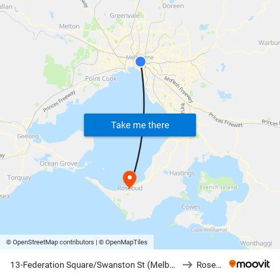 13-Federation Square/Swanston St (Melbourne City) to Rosebud map