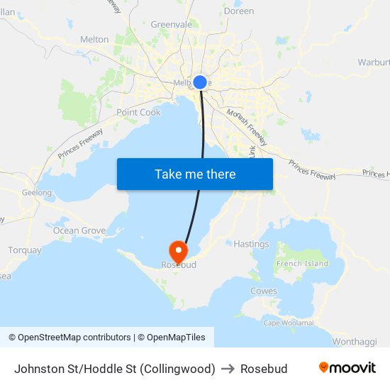 Johnston St/Hoddle St (Collingwood) to Rosebud map