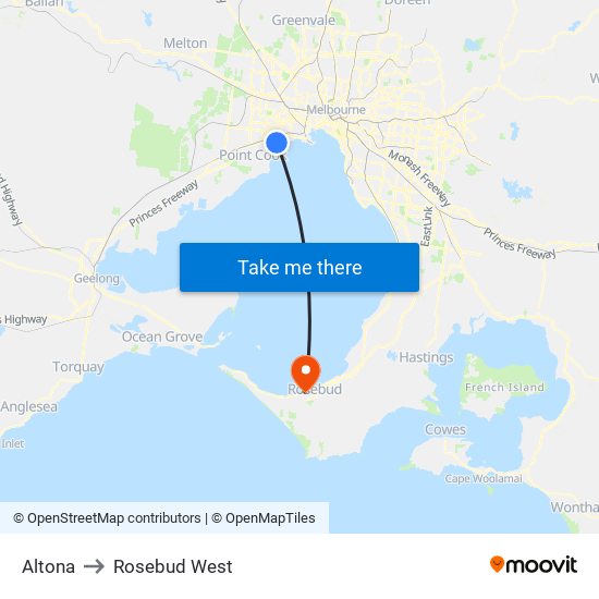 Altona to Rosebud West map