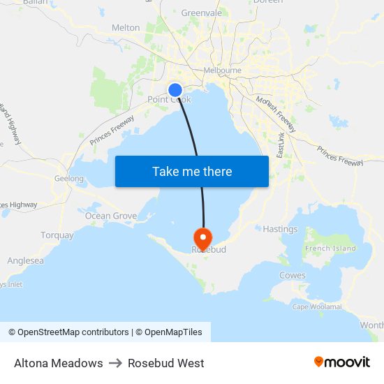 Altona Meadows to Rosebud West map