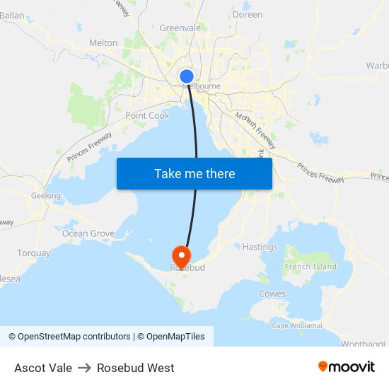 Ascot Vale to Rosebud West map