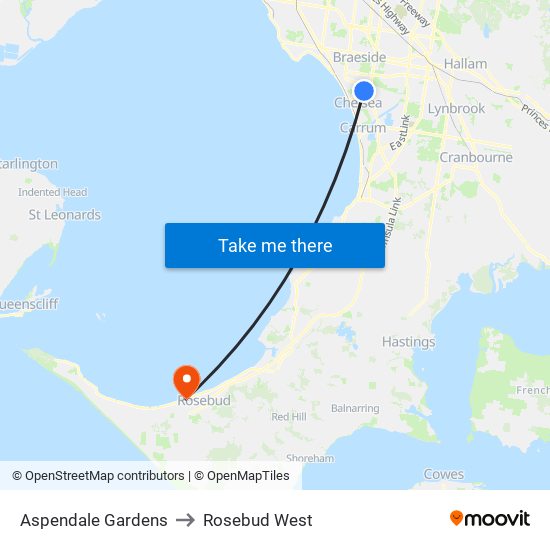 Aspendale Gardens to Rosebud West map