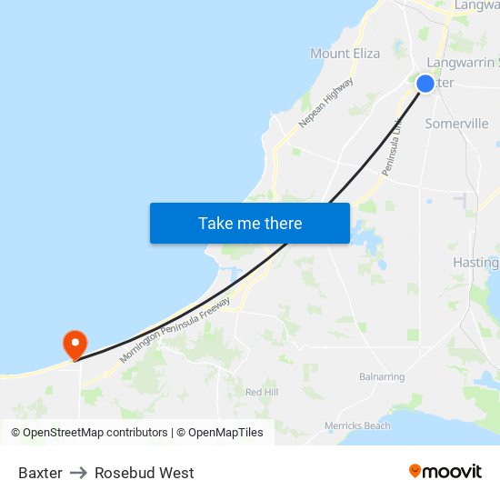 Baxter to Rosebud West map