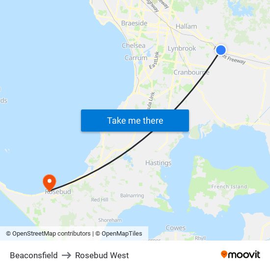 Beaconsfield to Rosebud West map