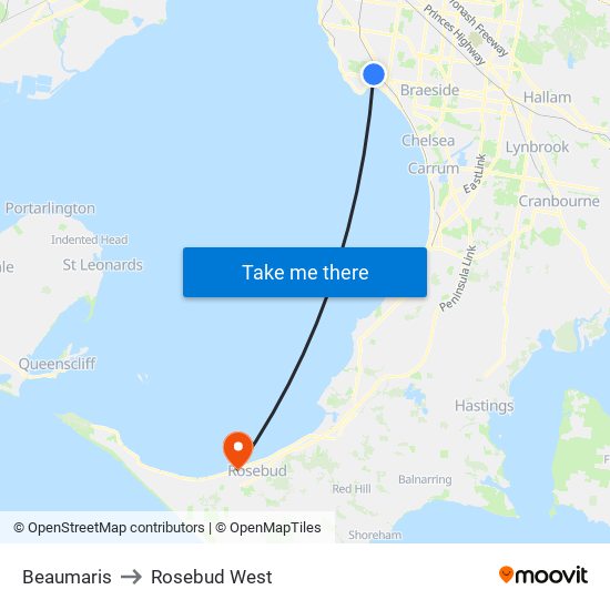 Beaumaris to Rosebud West map