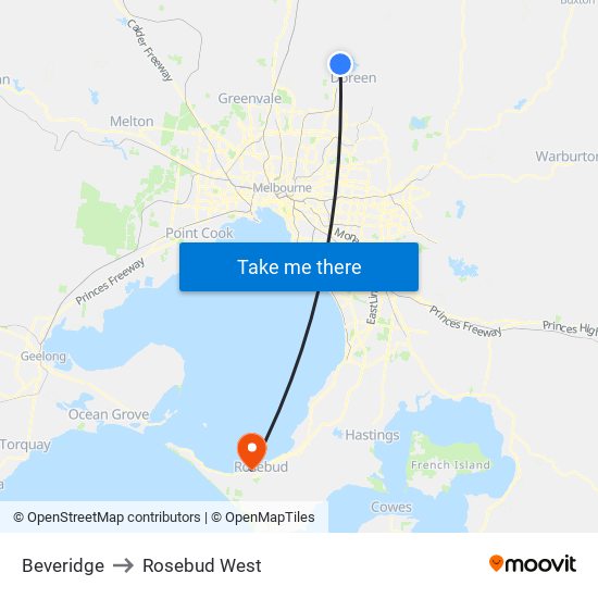 Beveridge to Rosebud West map