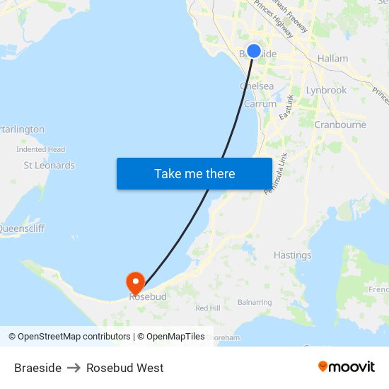 Braeside to Rosebud West map