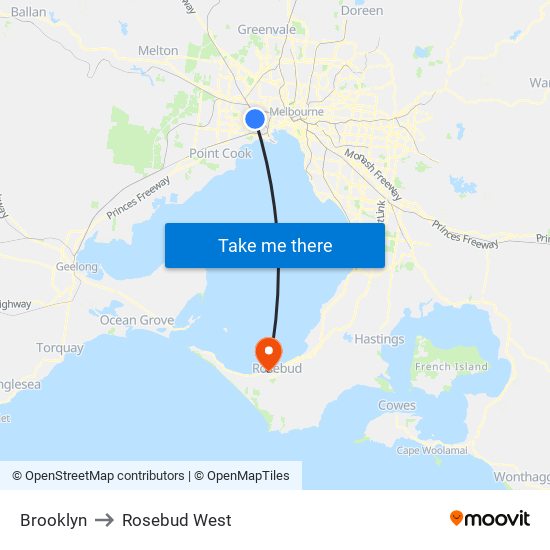 Brooklyn to Rosebud West map