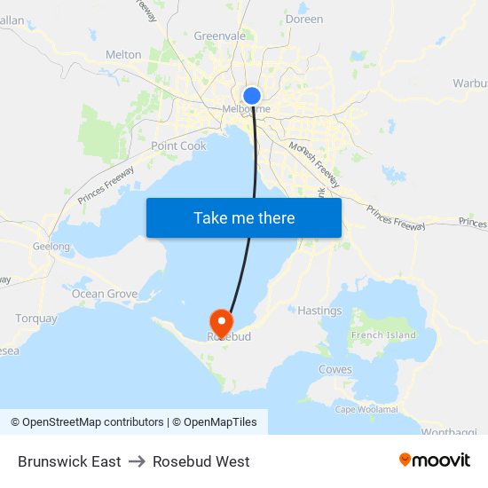 Brunswick East to Rosebud West map