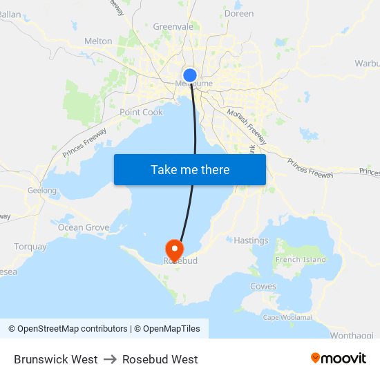 Brunswick West to Rosebud West map