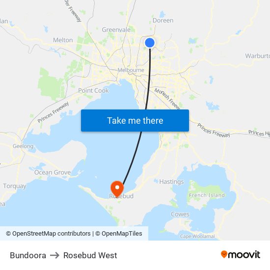 Bundoora to Rosebud West map