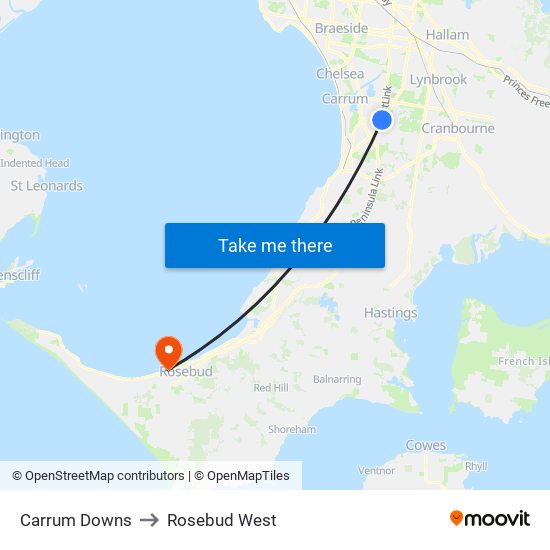 Carrum Downs to Rosebud West map
