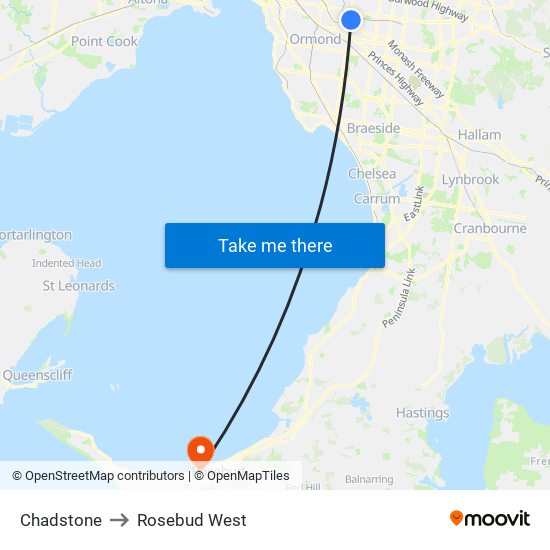 Chadstone to Rosebud West map
