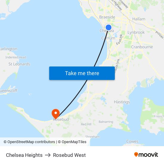 Chelsea Heights to Rosebud West map