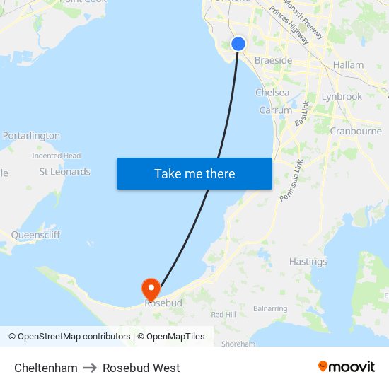 Cheltenham to Rosebud West map