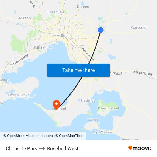 Chirnside Park to Rosebud West map