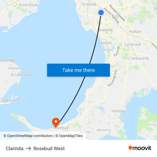 Clarinda to Rosebud West map