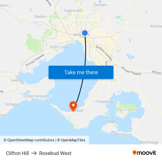 Clifton Hill to Rosebud West map