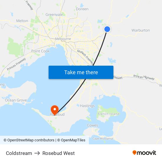 Coldstream to Rosebud West map