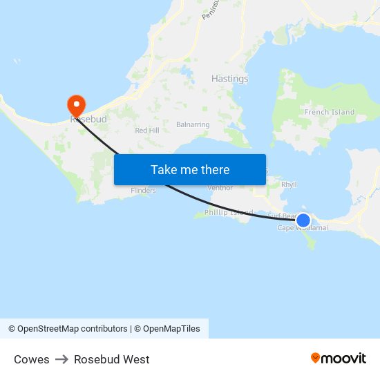 Cowes to Rosebud West map