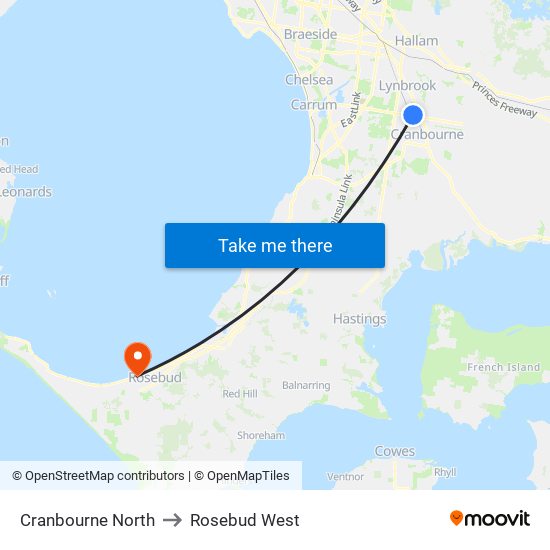 Cranbourne North to Rosebud West map