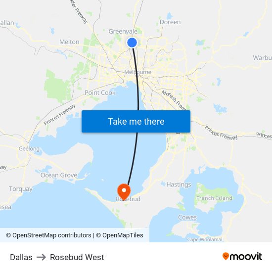 Dallas to Rosebud West map