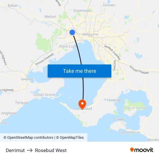 Derrimut to Rosebud West map