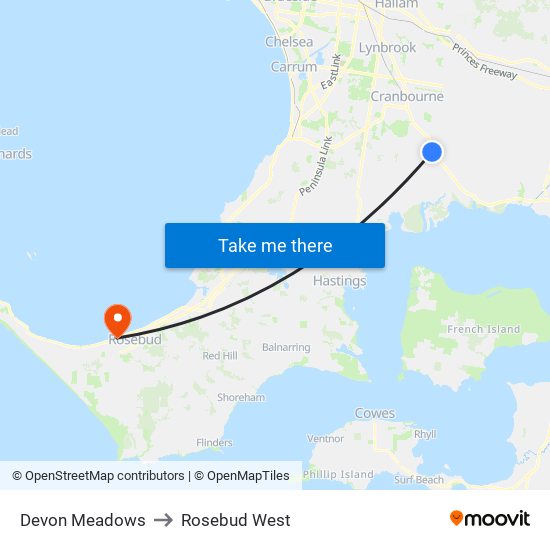 Devon Meadows to Rosebud West map