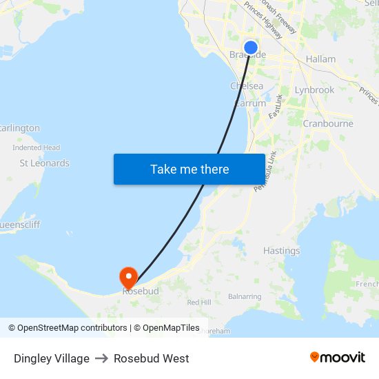 Dingley Village to Rosebud West map