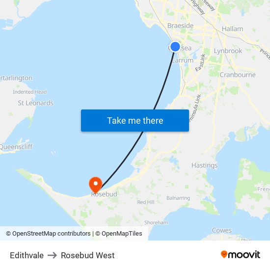 Edithvale to Rosebud West map