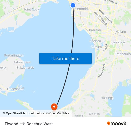 Elwood to Rosebud West map