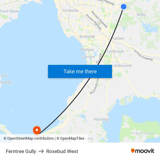 Ferntree Gully to Rosebud West map