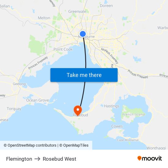 Flemington to Rosebud West map