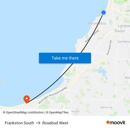 Frankston South to Rosebud West map