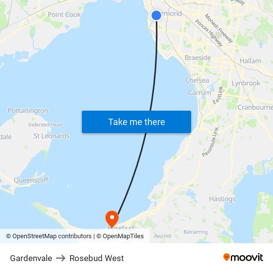 Gardenvale to Rosebud West map