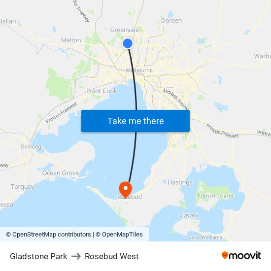 Gladstone Park to Rosebud West map