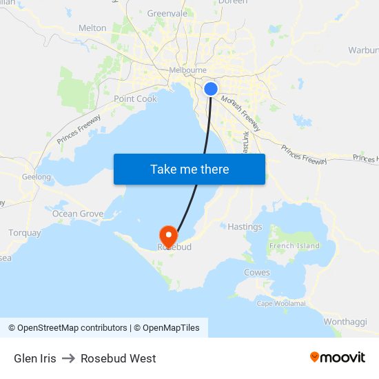 Glen Iris to Rosebud West map