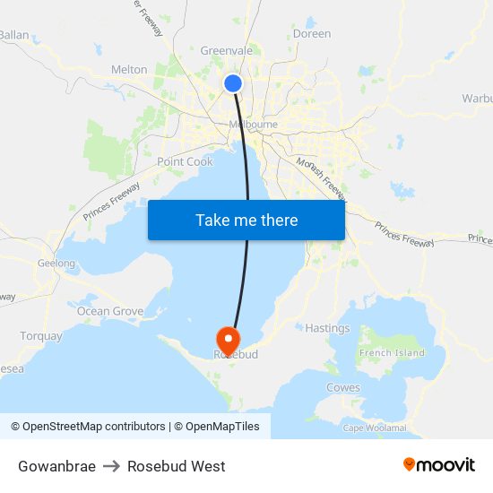 Gowanbrae to Rosebud West map