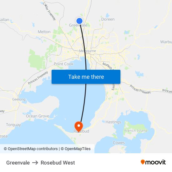 Greenvale to Rosebud West map