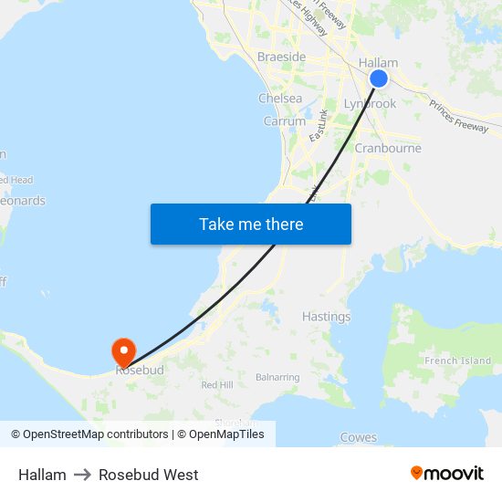 Hallam to Rosebud West map