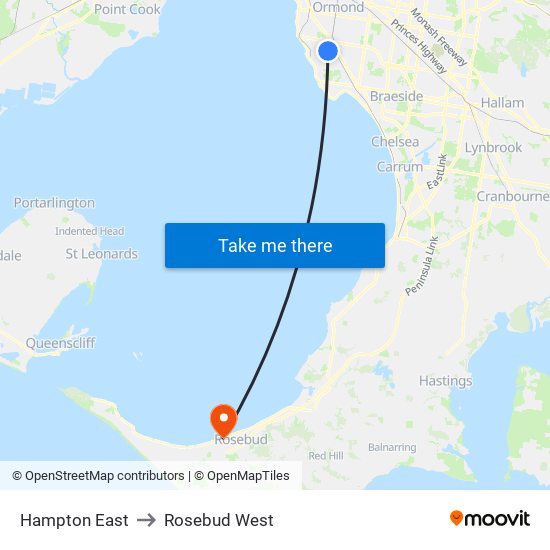 Hampton East to Rosebud West map