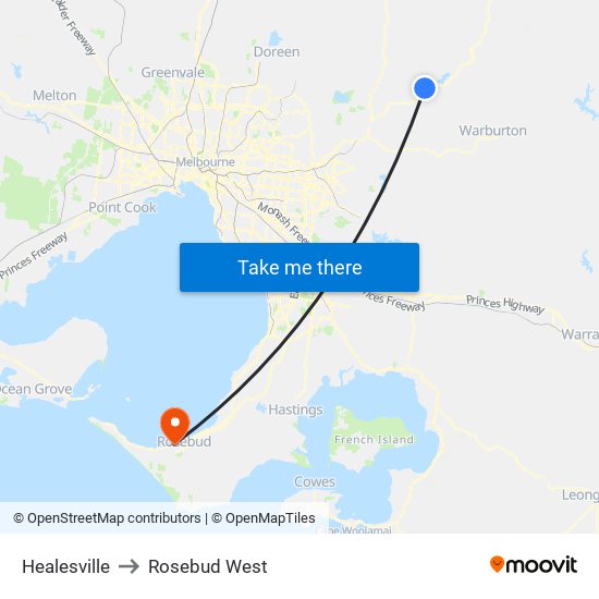 Healesville to Rosebud West map