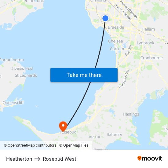Heatherton to Rosebud West map