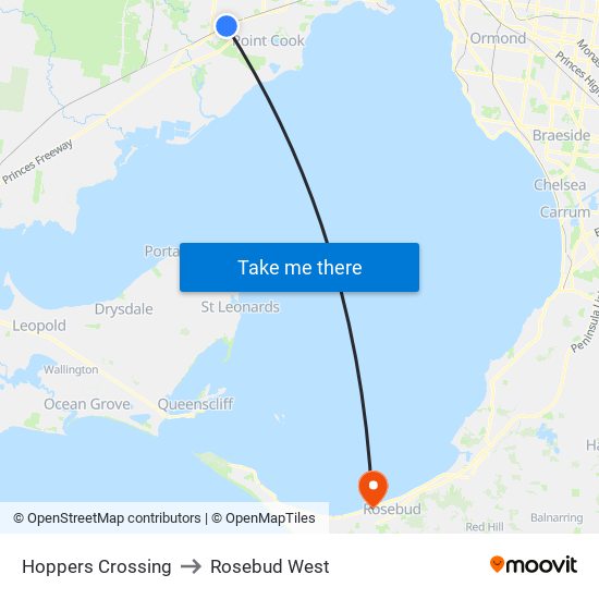Hoppers Crossing to Rosebud West map
