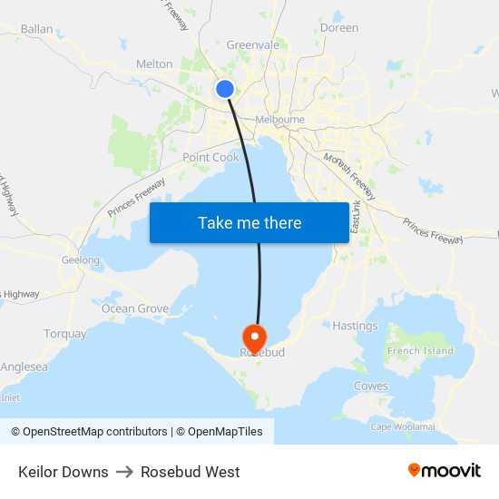 Keilor Downs to Rosebud West map